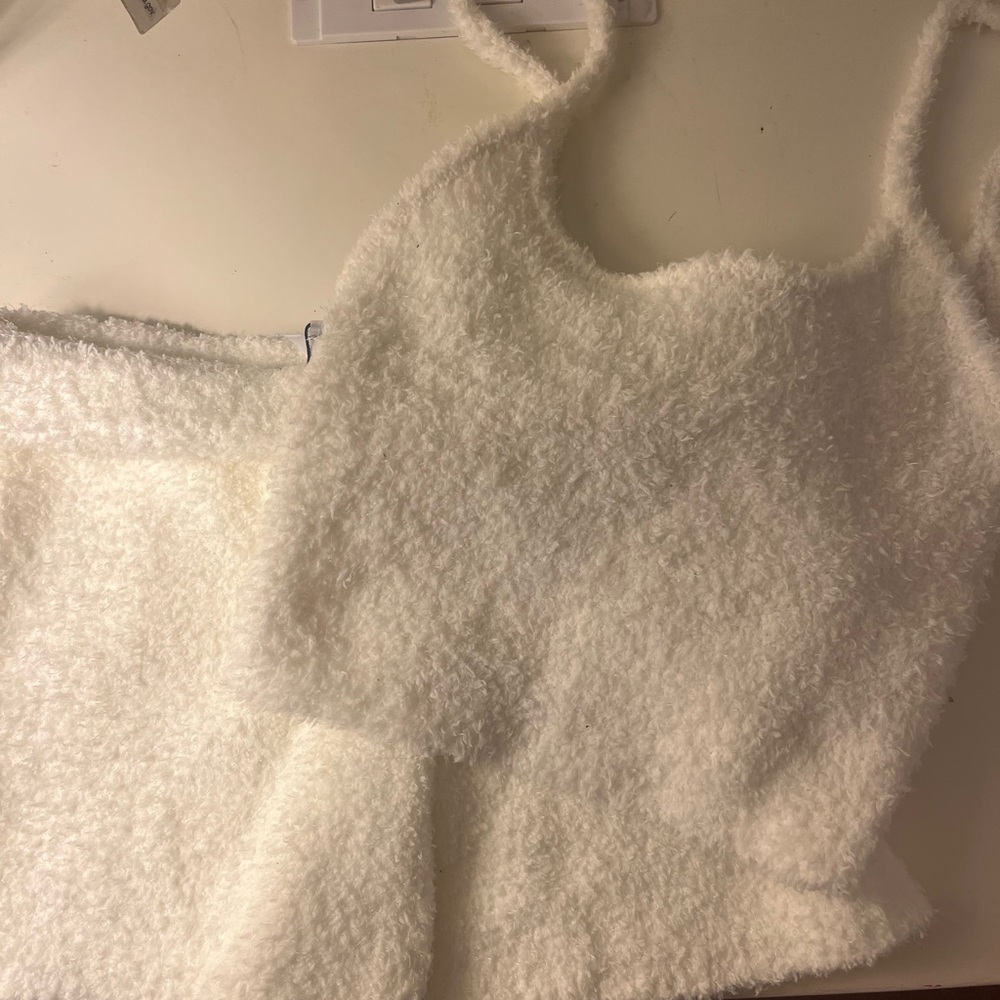 Garage Fuzzy White Tank Top and Shorts PJ Set